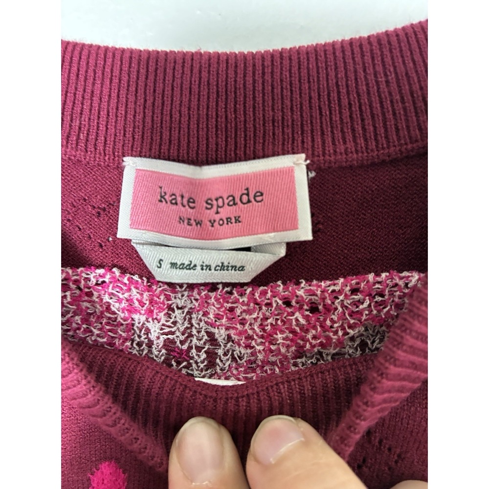 Kate Spade Marker Floral Sweater Sz Small In Rhubarb Jam Red Preppy Designer - Picture 4 of 9